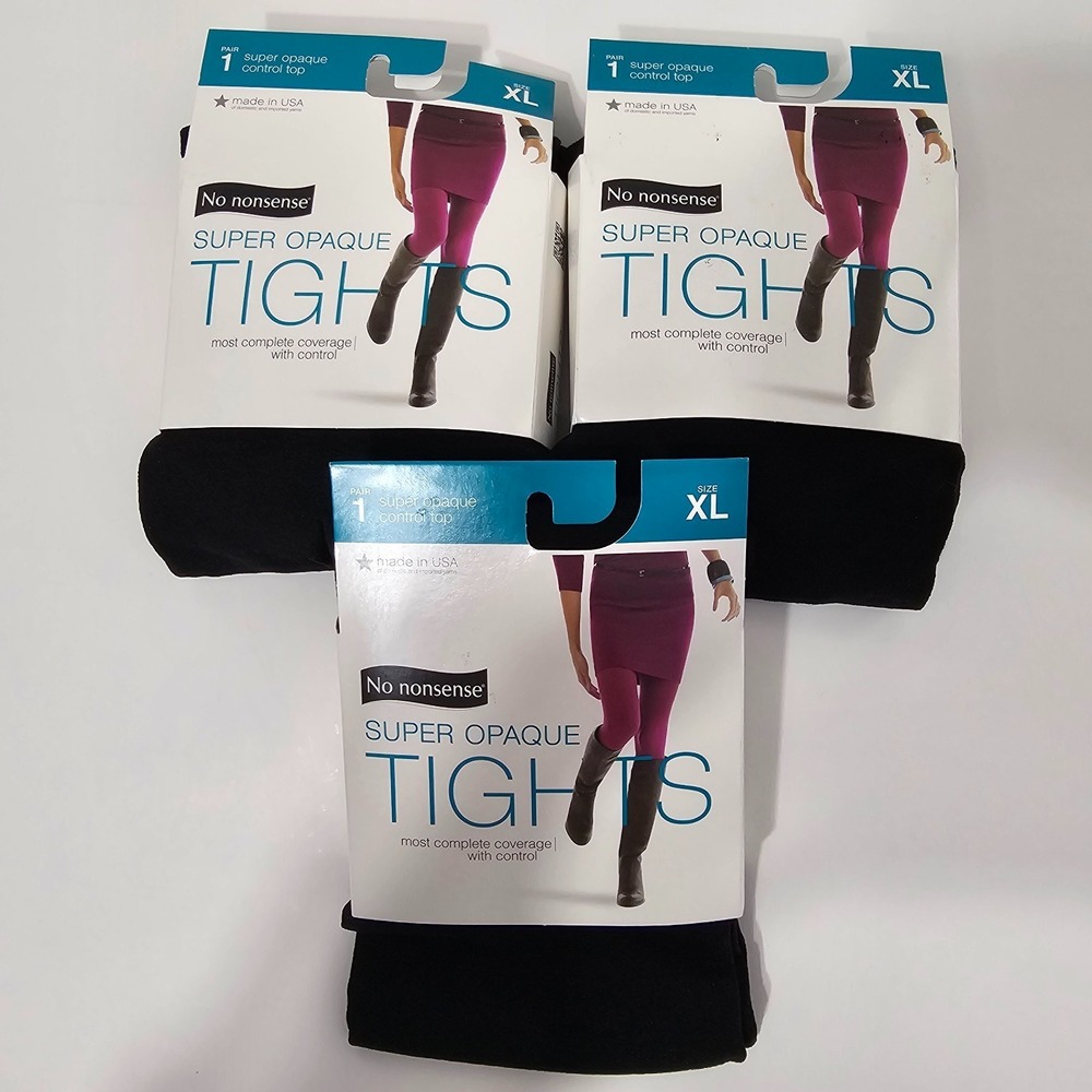 3 Pack No Nonsense Women's Tights Control Top Super Opaque BLACK SIZE‎ XL